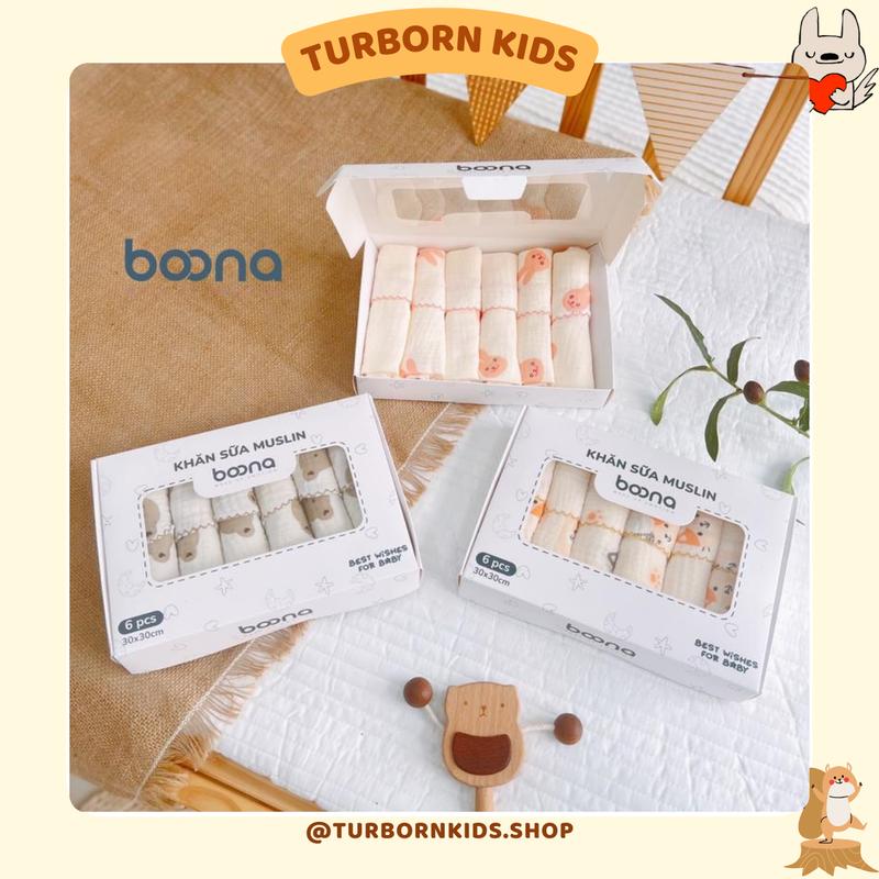 Sét 6 Khăn Sữa Muslin Boona Cao cấp Cho Bé Sơ Sinh 0