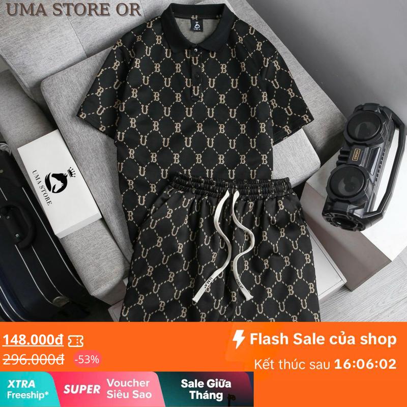 Bộ quần áo thể thao nam nữ U.M.A vải cotton chéo họa tiết chữ BU cao cấp Tay ngắn (POLOUMAOR) Menswear tốp bộ trẻ trung mát lịm Tre Có Cổ có thể giặt máy