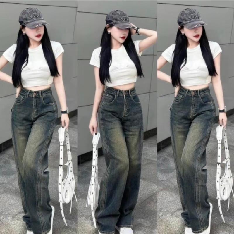 Quần Jean Nữ Ống Suông Rộng Lai Thường Lưng Cao Nâng Mông Chất Bò Xanh Rêu V122 - Voi, Sen