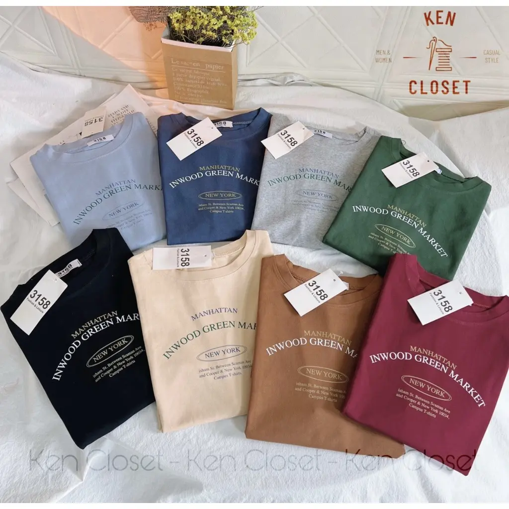 Áo thun nữ nam phông 3158 form rộng KONOVA chất liệu cotton khô dày dặn in hình chữ manhattan