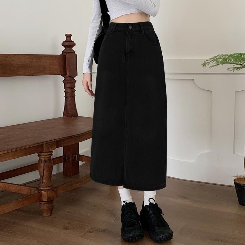 2212# Forking Denim Skirt Women Mid-Length High Waisted Hip Wrap Skirt 8