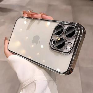 Transparent plating soft TPU case for iPhone 16 15 14 13 12 11 pro max 15 14 plus case clear cover original color with camera lens film protection