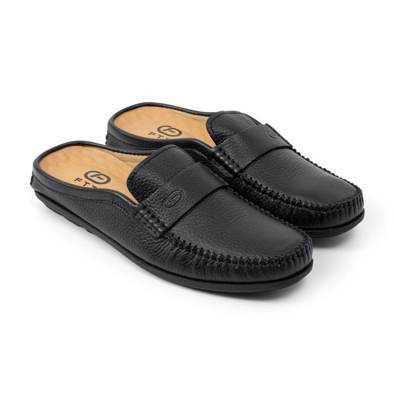 Giày sục nam cao cấp, giày hở gót da bò Horsebit màu đen đế phíp gỗ Ftt Leather mã F234040 Shoes