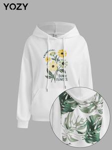 YOZY Women's Tiger & Floral Print Drop Shoulder Hoodie, Fashion Casual Drawstring Kangaroo Pocket Hooded Sweatshirt for Daily Holiday Outdoor Wear, Ladies Clothes for Spring & Fall