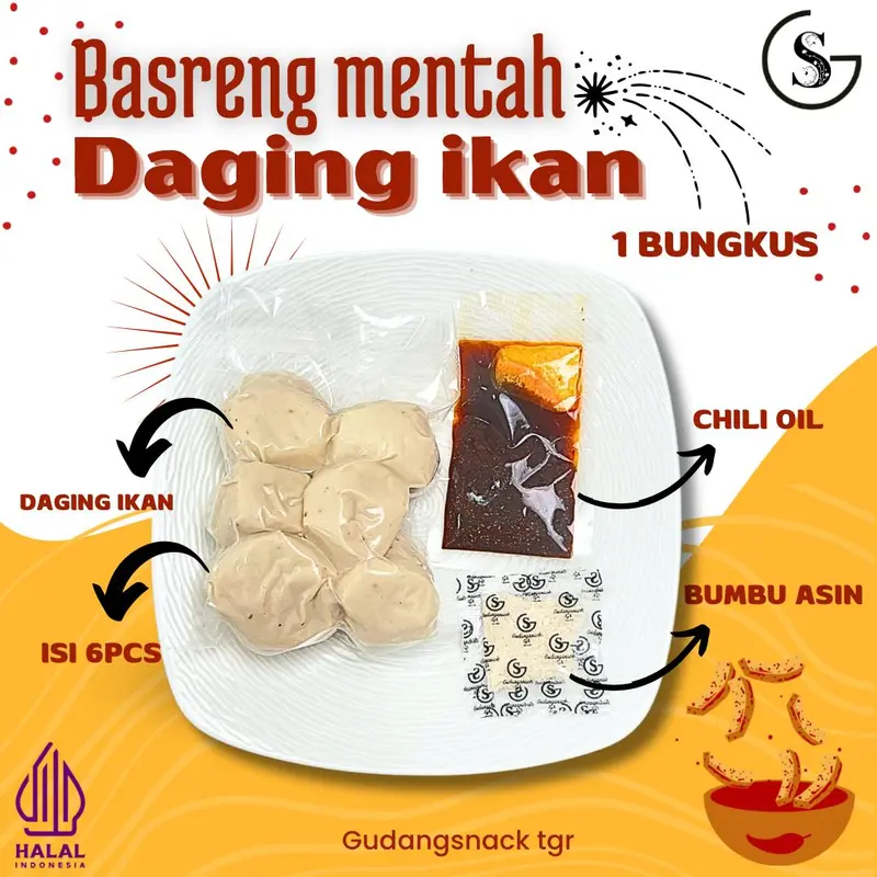 Basreng  Rasa Ikan Tuna Isi 6 Pcs Dengan Chili Oil GudangSnack Tgr Daging Food Baso Frozen Odeng Instan 2