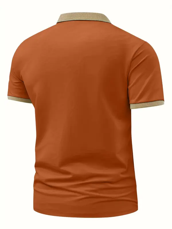 Men's Colorblock Short Sleeve Polo Shirt, Regular Fit Casual Contrast Trim Collared Top for Summer, Fashion Men's Clothes for Daily Wear 6