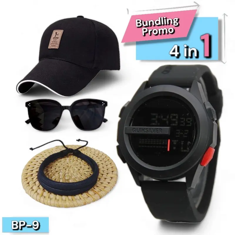 JAM TANGAN DIGITAL PRIA ANTI AIR PROMO BUNDLING 1 PAKET ISI 4 ITEM Watches Stopwatch karet Rubber keren