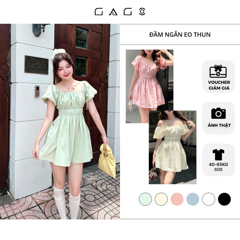 Đầm Váy Babydoll 2 Lớp Tay Phồng GAGO Brand thun eo chất liệu gió nhăn Nữ Women Dress Trễ Vai Xinh Xắn Dễ Thương