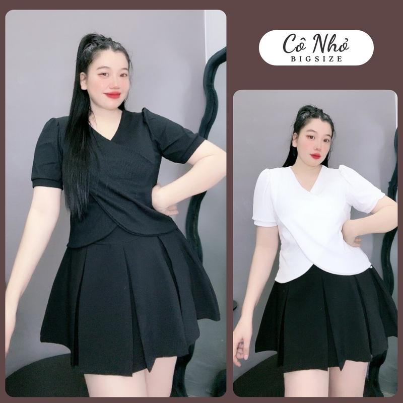 Áo thun kiểu bigsize nữ che bụng cổ tim vạt đắp chéo vải thun gân co giãn tốt G36 Top Voi