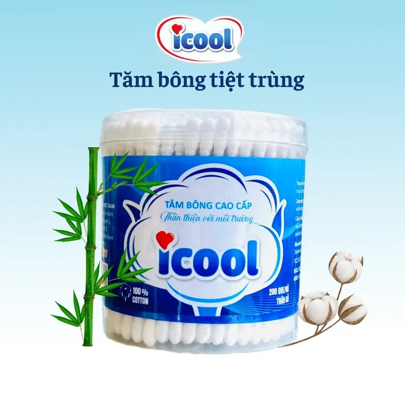 Tăm bông tiệt trùng ICOOL, cao cấp, thân thiện môi trường, chính hãng, người lớn, trẻ em. Cho Bé tămbông 0