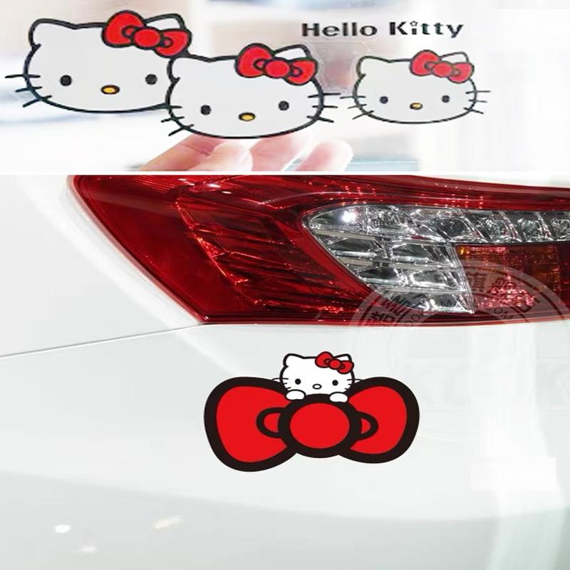 Hellokitty Cat Car Stickers Hello Kitty Rearview Mirror Stickers  Hello Kitty Cute Cartoon Fun Stylish Bumper Cover Block Scratches Car Decal 1