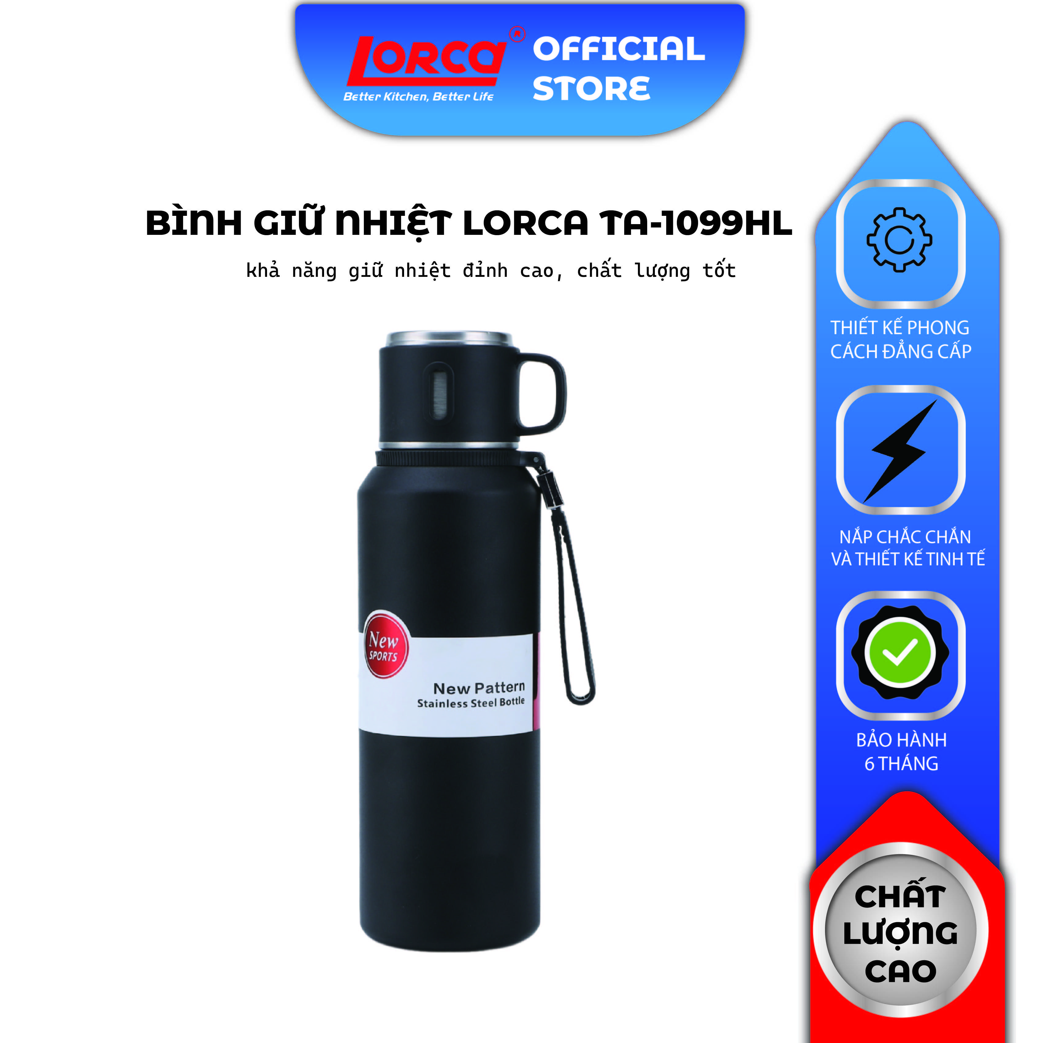 Bình Giữ Nhiệt Cao Cấp Lorca TA 1099HL, Inox 304 An Toàn Cho Sức Khỏe, Giữ Nhiệt Lên Tới 24 Tiếng