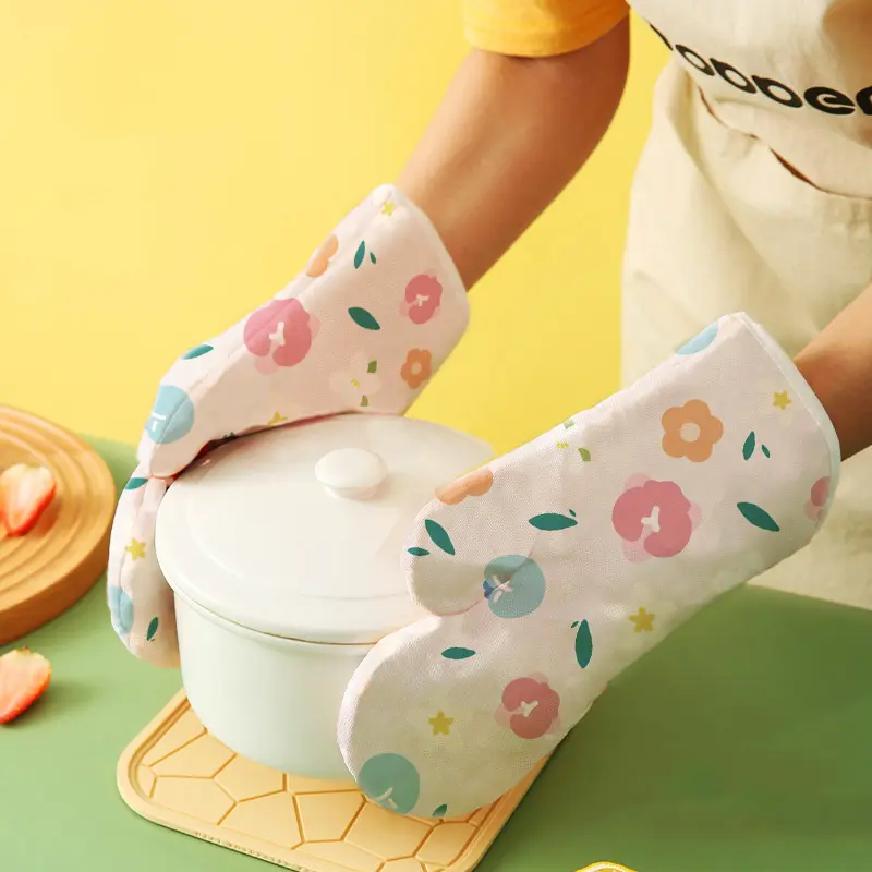 Sooka Sarung Tangan Anti Panas - Sarung Tangan Anti Panas dengan Pola Bunga, Tahan Panas untuk Oven dan Penggunaan Dapur Lainnya, Tahan Suhu Tinggi, Anti Selip HL-ABA888 1