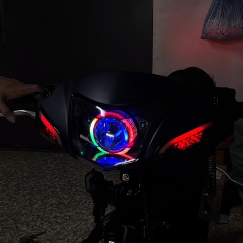 Combo Pha đèn Wave độ bi cầu M10v4s E11+và CỤM LED XI NHAN AUDIi8 đổi màu qua app kèm dây nguồn