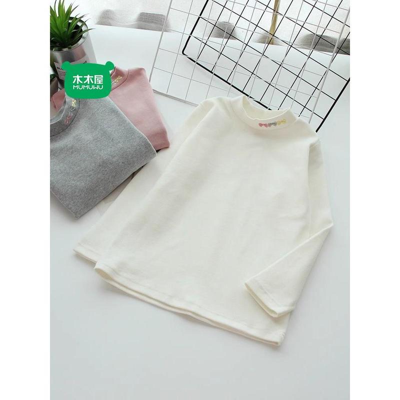 Áo Lớp Nền Dralon, Ngôi Nhà Bằng Gỗ Cho Trẻ Em, Cho Mùa Thu Và Mùa Đông, Quần Áo Giữ Nhiệt Cổ Lọ Nửa Cho Bé Gái, Dễ Phối Đồ, Thêu Nơ, Dài Tay 5