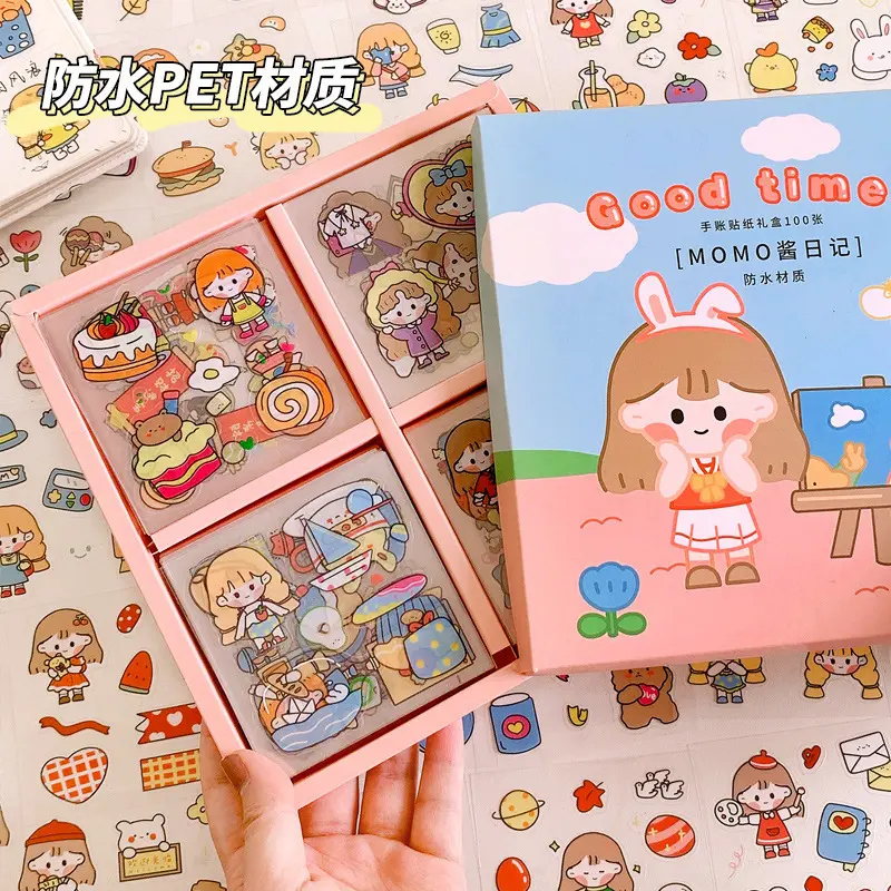 100 Lembar Sticker Box Motif Animasi Lucu / Cute Stiker Dekor Aesthethic / Motif Lucu 8