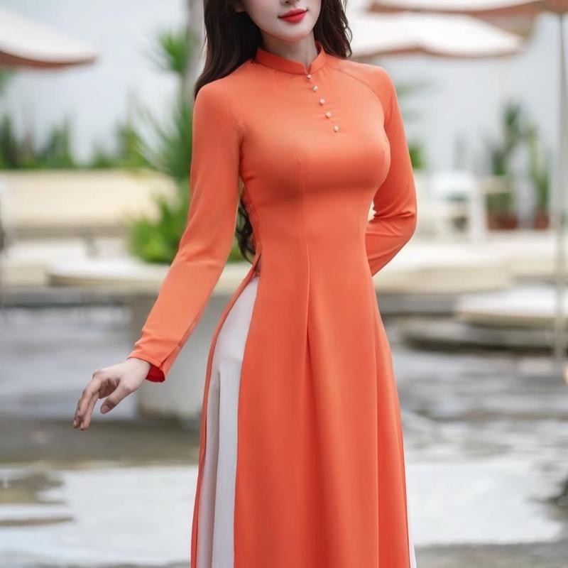 Áo Dài Truyền Thống Lụa Mỹ Chất Liệu Mềm , Không Nhăn Không Xù 3