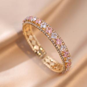 Gelang Tangan Zirkon Bertatah, Gaya Eropah dan Amerika, Reka Bentuk Terbuka, Personaliti Selebriti Internet, Gelang Geometri Elegan, Barang Kemas Fesyen Logam Berlebihan Ins Extravagant Perak Permata Bangles Bracelets