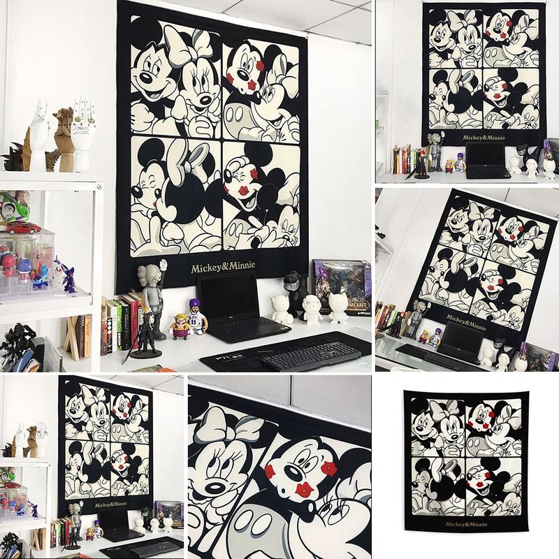 Vải Nền Trang Trí Phòng Ngủ Hoạt Hình, Thiết Kế Cặp Đôi Mickey Minnie, Phiên Bản Dọc, Vải Treo Ấm Áp, Thích Hợp Để Trang Trí Và Cải Tạo Phòng Ký Túc Xá, Tấm Thảm Treo Tường Decor 1