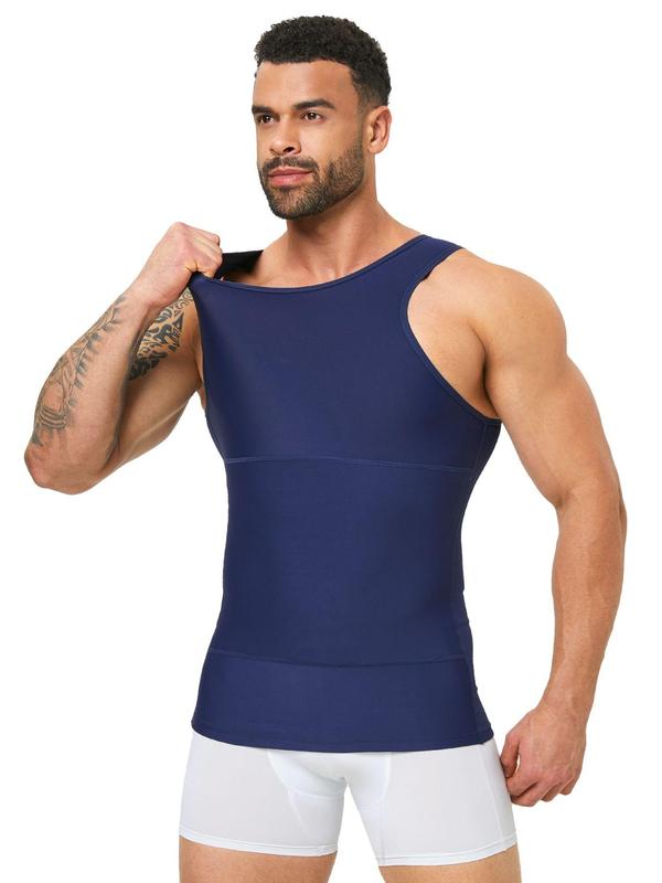 Men's Solid Color Compression Top, Tummy Control Shaper, High Stretch Shapewear Tank Top for Men, Shaper for Men, Singlet for Men