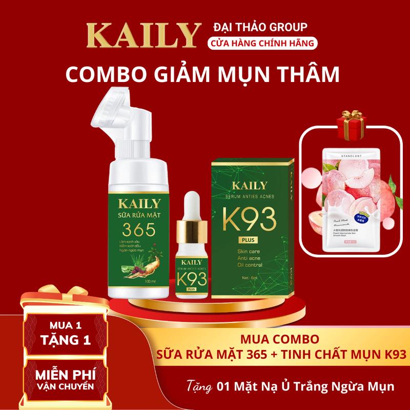 COMBO - Tinh Chất Mụn K93 + Sữa Rửa Mặt 365- Giảm Mụn, Mờ Thâm - KAILY COSMETIC   Skincare Làm Đẹp Da