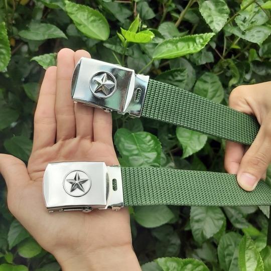 Dây Nịt Vải Dù, Thắt lưng Vải Dù Mặt Hình Ngôi Sao Quân Đội cho Nam, phù hợp với quần Jean cá tính, phong cách quân đội