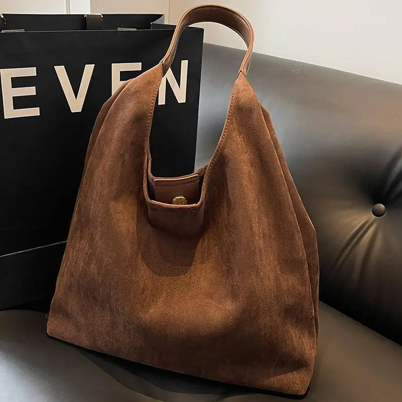 Beg Besar Berkabut, Gaya Retro, Untuk Wanita, Tekstur Lanjutan, Beg Bahu, Sesuai untuk Musim Luruh dan Musim Sejuk, Tote Komuter, Kapasiti Besar, 2024 Ketibaan Baru Bags Totebag
