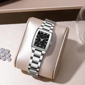 Jam Tangan Kuarza Jalur Keluli, Untuk Wanita, Kalis Air, Bertatah Berlian, Jualan Panas, 2025, Keluli Tahan Karat, Fesyen, Serba guna, Sesuai untuk Perniagaan dan Pakaian Kasual, Jam Tangan Segi Empat Kecil
