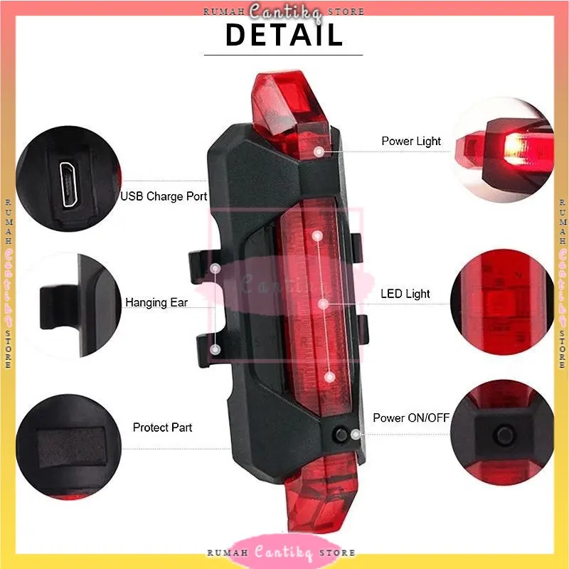 Lampu Belakang Sepeda LED USB Rechargeable Waterprof Anti Air 1