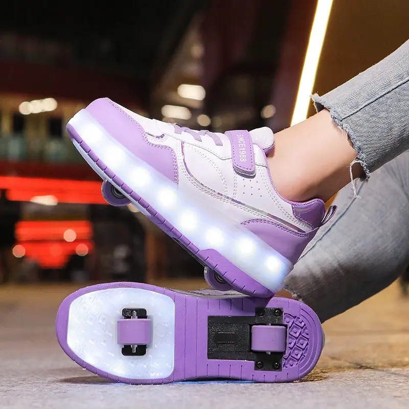 [100% High Quality]New Children's shoes with light-emitting shoes double-wheeled Heelys unisex roller skates size  boy girl kids adult outdoor sports detachab