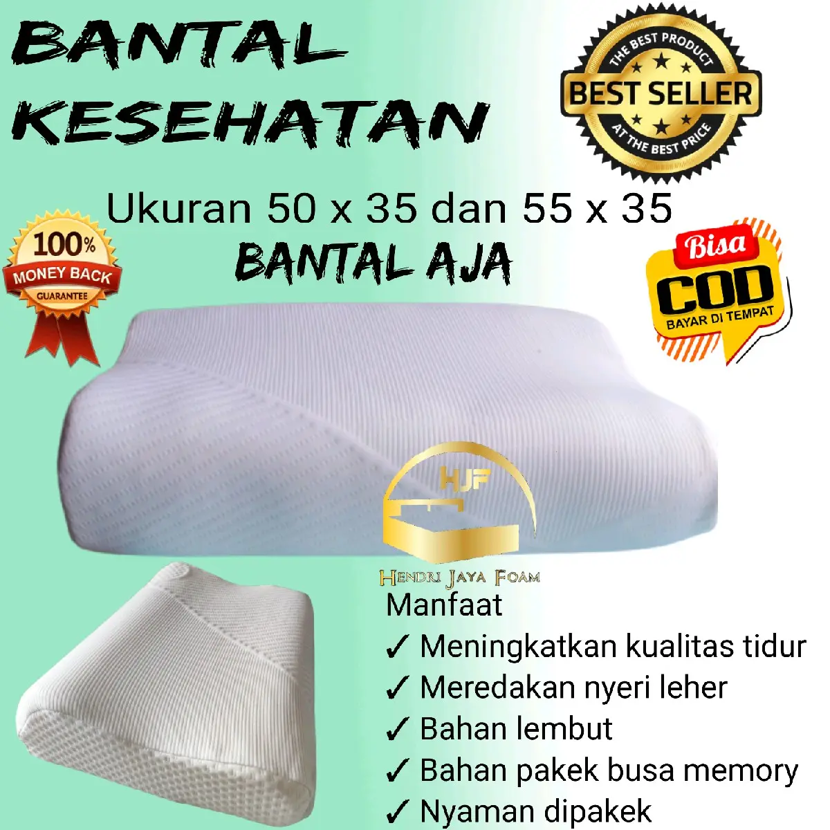 bantal kesehatan/bantal tidur dewasa conture ukuran 50 dan 55 x 35cm kain keniting putih tebal