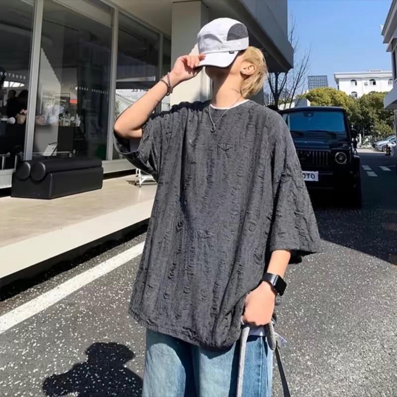  Áo phông nam thiết kế rách form rộng nam nữ unisex free size dưới 70kg form rộng tay lỡ 