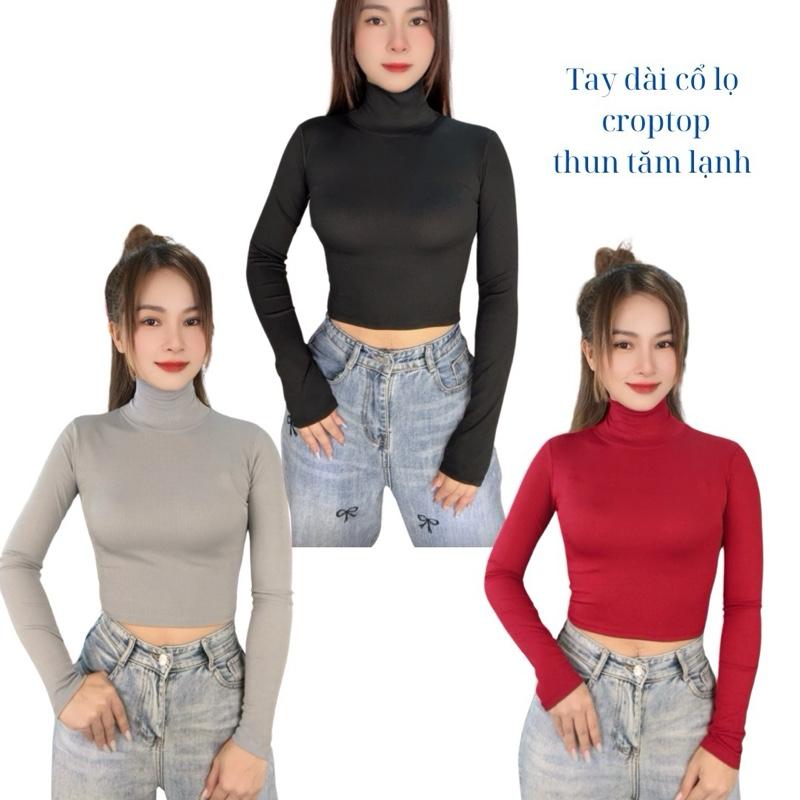 Combo3 Áo thun croptop cổ lọ nữ tay dài ủ kem , dáng ngắn trên rốnn . Chất thun tăm lạnh mịn mát .size 1 (40-50kg ) và size 2 (52-65kg) tuỳ chiều cao - Didi boutique