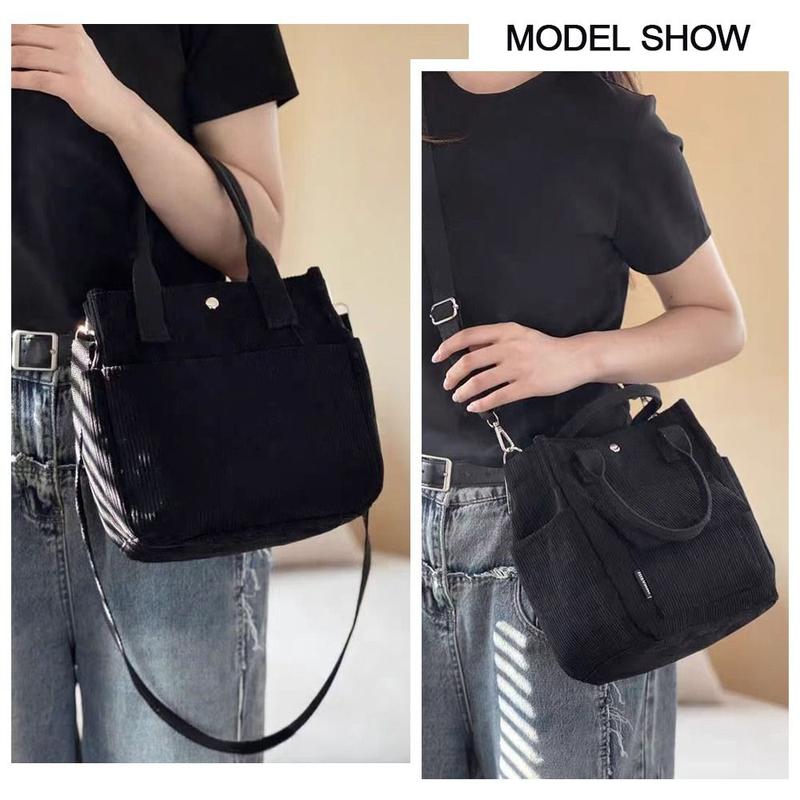Product Introduction of Portable Solid Color Single Shoulder Bag Multi Pocket Corduroy Messenger Bags Large Capacity Simple Versatile Crossbody Bag for Women 15