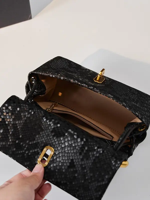 Women's Fashionable Snakeskin Embossed Handbag, Casual Versatile Shoulder Bag for Daily Used, Trendy All-match Commuter Bag 8
