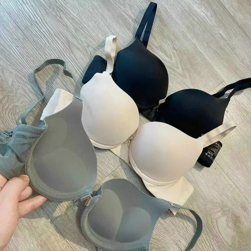 Áo lót nữ chât su A17 nâng đây tạo khe mút kép trơn có gọng AV03 Women Bra Đen