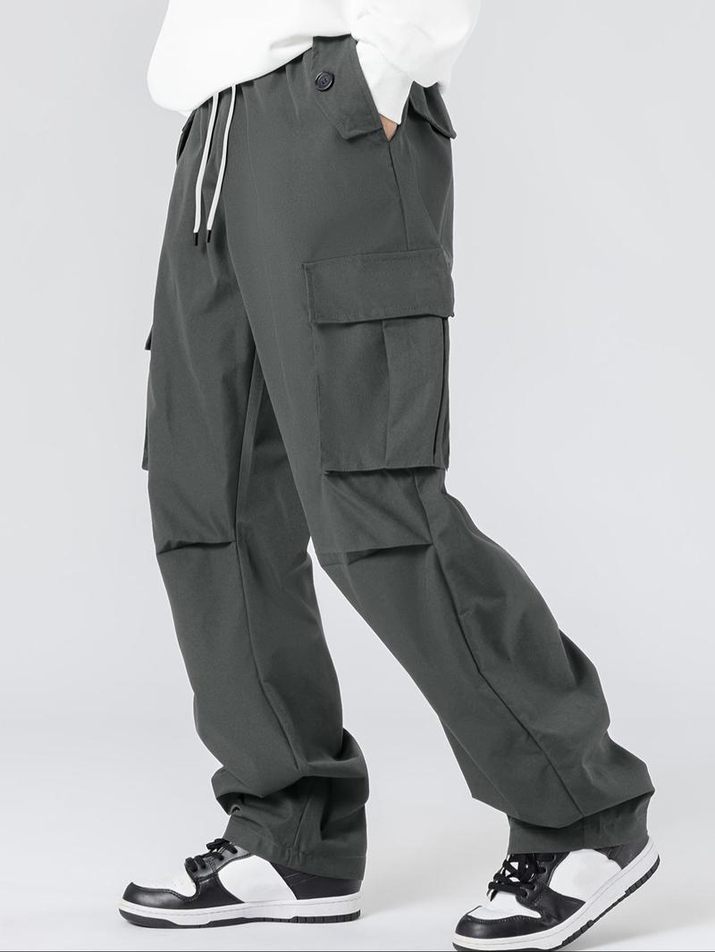 Product Introduction of Men's Solid Flap Pocket Cargo Pants, Regular Fit Casual Fashion Trousers for Daily Wear, Men's Bottoms for All Seasons 3