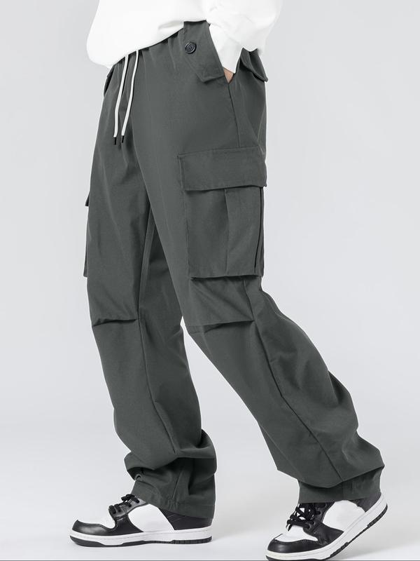 Men's Solid Flap Pocket Cargo Pants, Regular Fit Casual Fashion Trousers for Daily Wear, Men's Bottoms for All Seasons 2