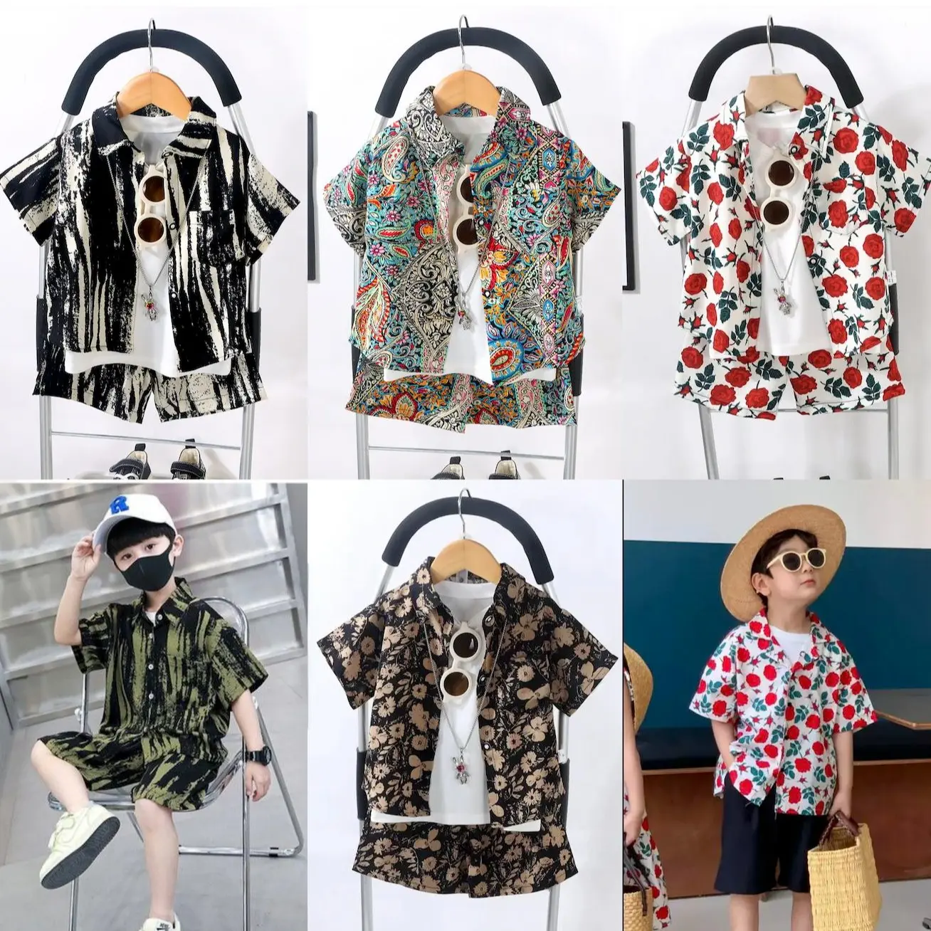 Children's casual short sleeve set, children's fashion set 2 pieces, beach outfit, Hawaiian outfit, Songkran outfit, cool fabric, comfortable to wear, size 1-9 years