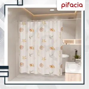 PIFACIA Tirai Kamar Mandi Gorden Waterproof Motif Shower Curtain Anti Jamur Bahan Peva Free Ring Pengait