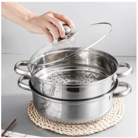 Xửng hấp inox 2 tầng, Xửng Hấp 2 Tầng đa năng 28cm, cao cấp nắp kính, cách thủy tiện lợi 1