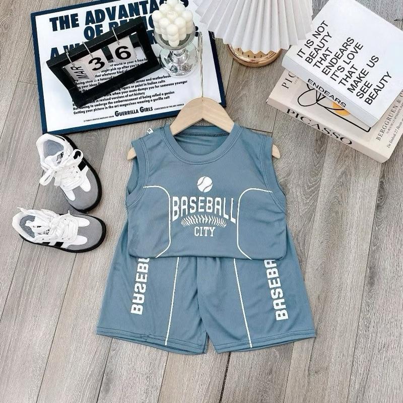 ￼Set bộ quần áo ba lỗ mùa hè dành cho bé trai 14-52kg baseball bóng rổ Chất liệu co dãn thoáng mát 4