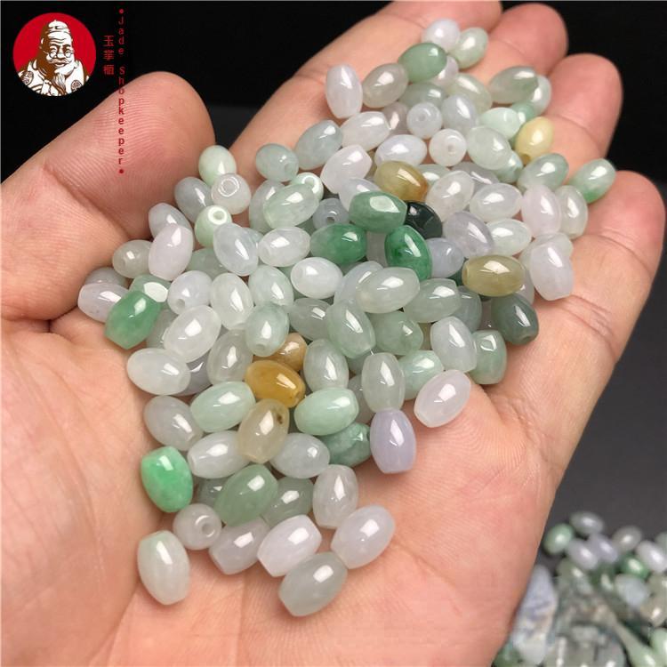 (10 pcs/pack) Myanmar jadeite A goods jade beads long beads 6x8mm woven jewelry jade beads 1