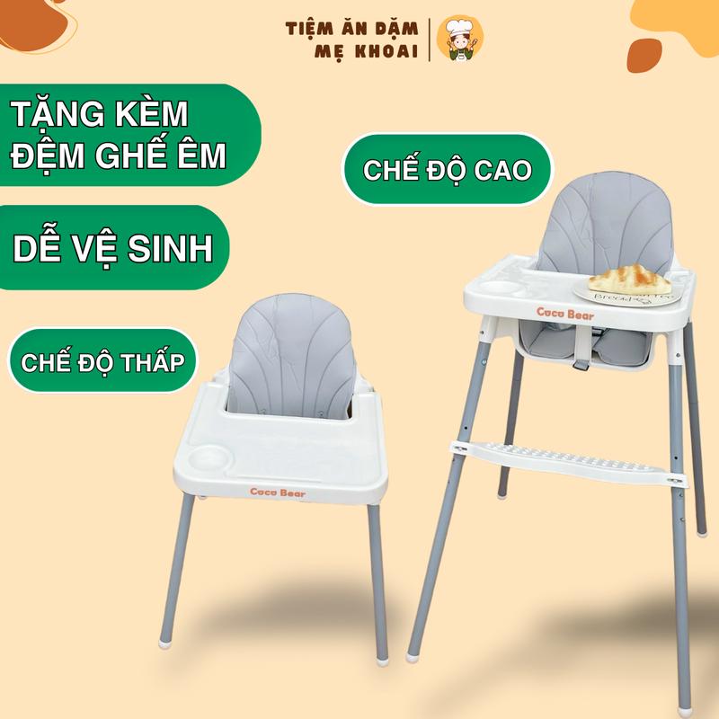 Ghế Ăn Dặm Cho Bé Coco Bear Kèm Bàn Ăn, Đệm Ghế, 2 Tầng Chỉnh Cao, Dây Đai An Toàn, Gấp Gọn Tiện Lợi
