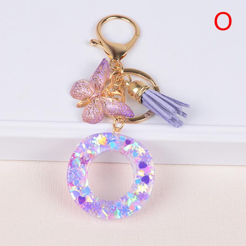 Product Introduction of A-Z Dreamy Sequin Letters Keychain For Women Tassel Butterfly Pendant Keyring  Bags  Car Key Chain 32