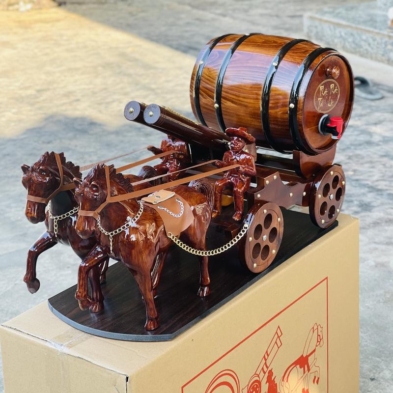 Ngựa Đôi 2 Pháo Kéo Trống Gỗ Trang Trí thu hút phong thủy 0