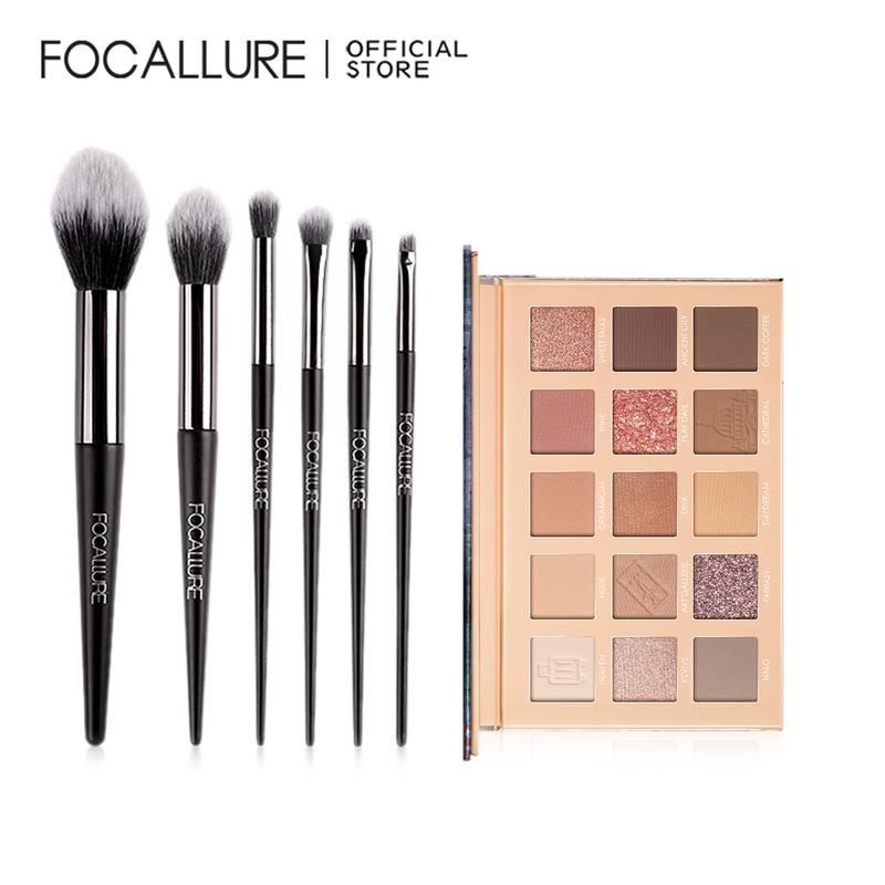 FOCALLURE  COMBO 02 MÓN Phấn Mắt 15 Ô 15g và Bộ Cọ Trang Điểm 6 Cây