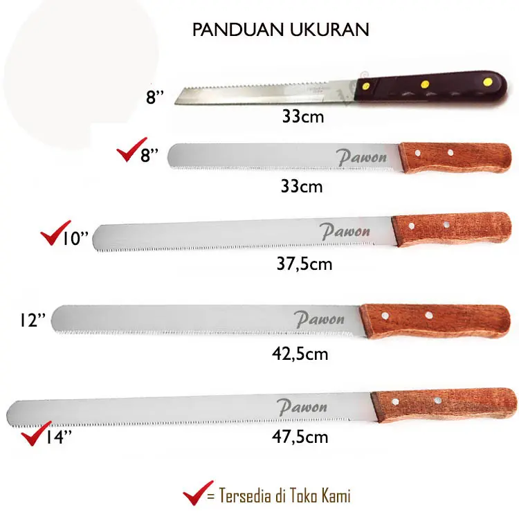 Pisau Roti Bakar 8 inch, 10 inch, 14 inch gerigi / lurus