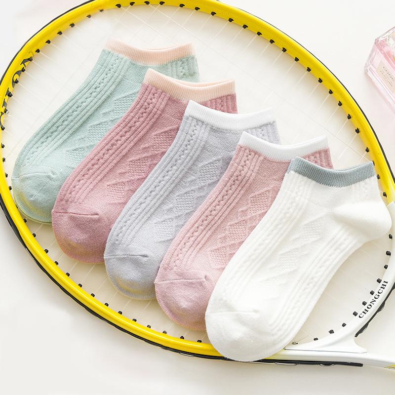 Tất cổ ngắn nữ nam trơn chất vải mềm thoáng khí sét 5 đôi vớ nam nữ cổ thấp tất chân Unisex phong cách Hàn Quốc