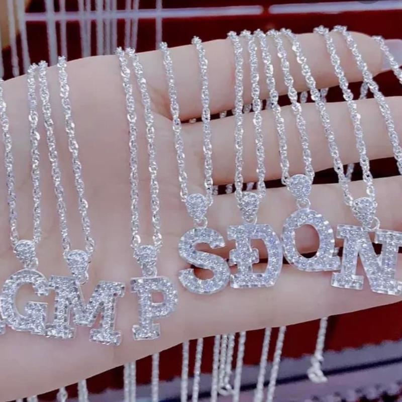 dây chuyền kèm mặt chữ cái cho nữ cao 2cm bạc ta HHJ bạc đẹp hải hạnh